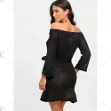 Off The Shoulder Knitted Dress with Belt - Black