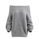 Off The Shoulder Pullover Chunky Sweater - Gray One