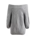 Off The Shoulder Pullover Chunky Sweater - Gray One