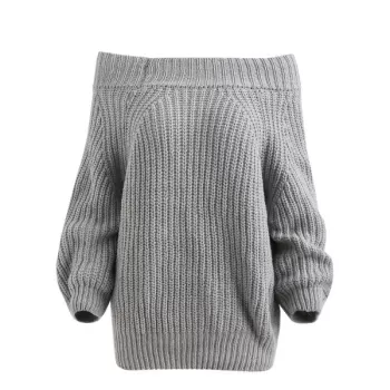 Off The Shoulder Pullover Chunky Sweater - Gray One