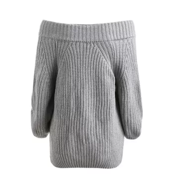 Off The Shoulder Pullover Chunky Sweater - Gray One