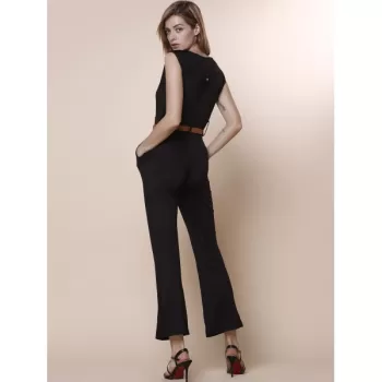 OL Style Women's V-Neck Sleeveless Solid Color Jumpsuit - Black