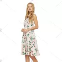 Old Classical  Sleeveless Square Neck Floral Print Dress for Women - Light Beige