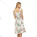 Old Classical  Sleeveless Square Neck Floral Print Dress for Women - Light Beige