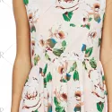 Old Classical  Sleeveless Square Neck Floral Print Dress for Women - Light Beige