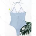 One Piece High Cut Swimwear with Criss Cross - Cloudy