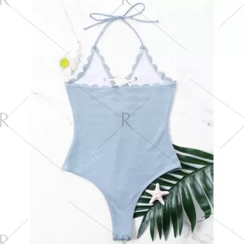 One Piece High Cut Swimwear with Criss Cross - Cloudy
