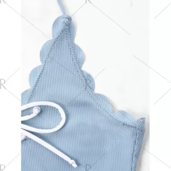 One Piece High Cut Swimwear with Criss Cross - Cloudy