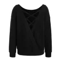 Open Back Criss Cross Sweatshirt - Black
