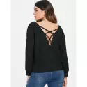 Open Back Criss Cross Sweatshirt - Black