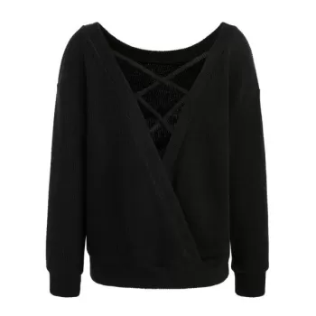 Open Back Criss Cross Sweatshirt - Black