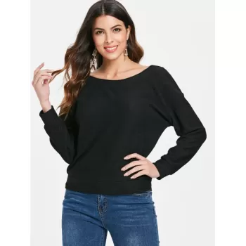 Open Back Criss Cross Sweatshirt - Black