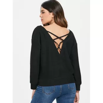 Open Back Criss Cross Sweatshirt - Black