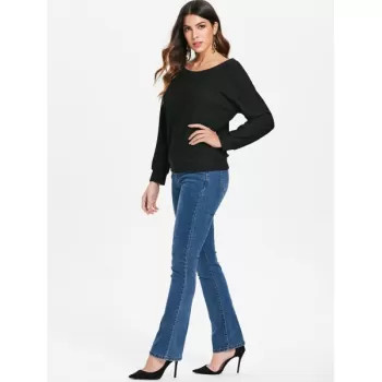 Open Back Criss Cross Sweatshirt - Black