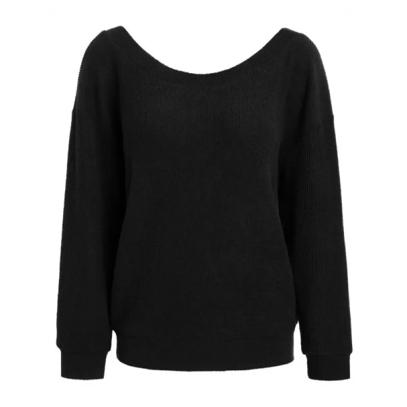 Open Back Criss Cross Sweatshirt - Black