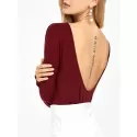 Open Back Drop Shoulder T-Shirt - Wine Red