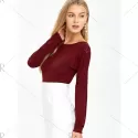 Open Back Drop Shoulder T-Shirt - Wine Red