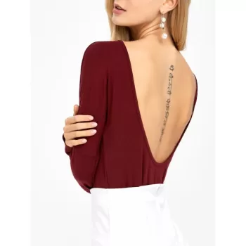 Open Back Drop Shoulder T-Shirt - Wine Red