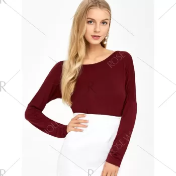 Open Back Drop Shoulder T-Shirt - Wine Red