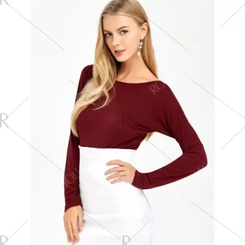 Open Back Drop Shoulder T-Shirt - Wine Red