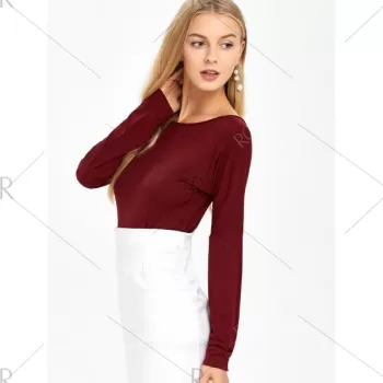 Open Back Drop Shoulder T-Shirt - Wine Red