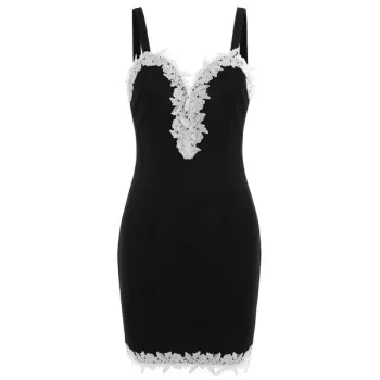 Open Back ace Color Block Dress - Black