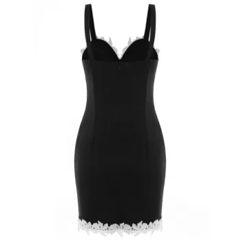 Open Back ace Color Block Dress - Black