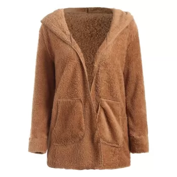 Open Front Hooded Fuzzy Coat - Yellow