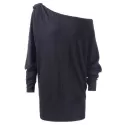 Open One Shoulder Long Sleeve Tunic Dress - Dark Gray