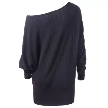 Open One Shoulder Long Sleeve Tunic Dress - Dark Gray