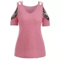 Open Shoulder Criss Cross ace Panel T Shirt - Flamingo Pink