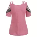 Open Shoulder Criss Cross ace Panel T Shirt - Flamingo Pink