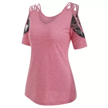 Open Shoulder Criss Cross ace Panel T Shirt - Flamingo Pink