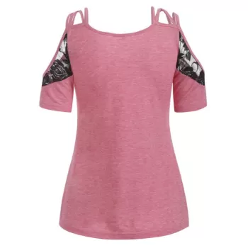 Open Shoulder Criss Cross ace Panel T Shirt - Flamingo Pink