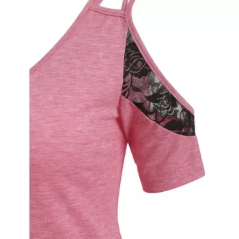 Open Shoulder Criss Cross ace Panel T Shirt - Flamingo Pink