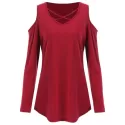 Open Shoulder Criss Cross T-shirt - Red
