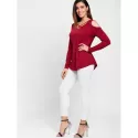 Open Shoulder Criss Cross T-shirt - Red