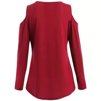 Open Shoulder Criss Cross T-shirt - Red