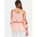 Open Shoulder Embroidery Surplice Blouse - ight Pink