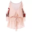 Open Shoulder Embroidery Surplice Blouse - ight Pink