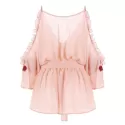 Open Shoulder Embroidery Surplice Blouse - ight Pink