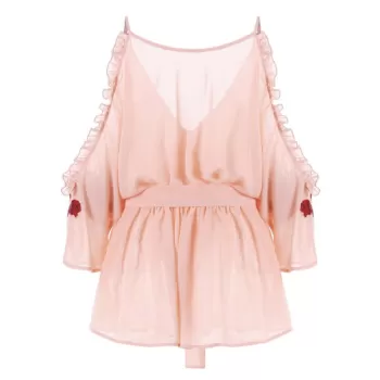 Open Shoulder Embroidery Surplice Blouse - ight Pink