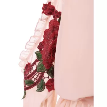 Open Shoulder Embroidery Surplice Blouse - ight Pink