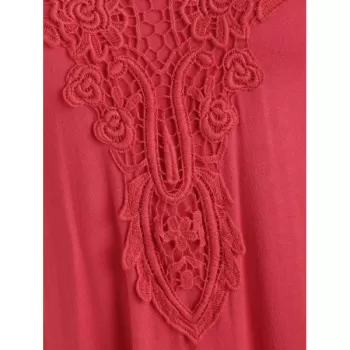 Open Shoulder Lace Applique Tee - Red