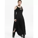 Open houlder Lace Panel Asymmetrical Dress - Night