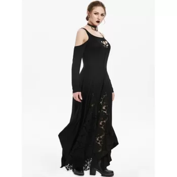 Open houlder Lace Panel Asymmetrical Dress - Night