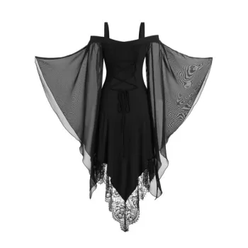 Open Shoulder Lace Up Cat Print Dress - Black