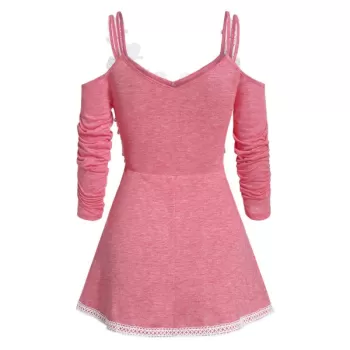 Open Shoulder arled Spaghetti Strap T Shirt - Light Coral