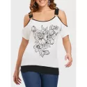 Open houlder Printed Blouson T-shirt - Milk White