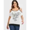 Open houlder Printed Blouson T-shirt - Milk White